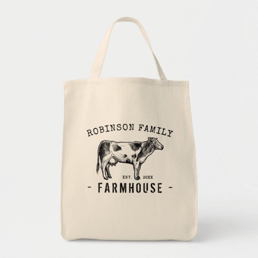 Tote Bag Nom de famille Farmhouse Rustique Lait Vache (Devant)
