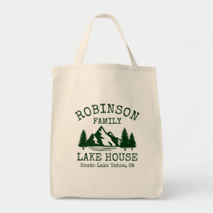 Tote Bag Nom de famille Lake House Forest Green Silhouette