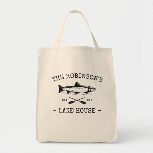 Tote Bag Nom de famille Lake House Poisson rustique Oars ré (Devant)