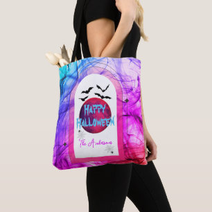 Tote Bag Nom de famille Purple Pink Bat Modern Halloween he