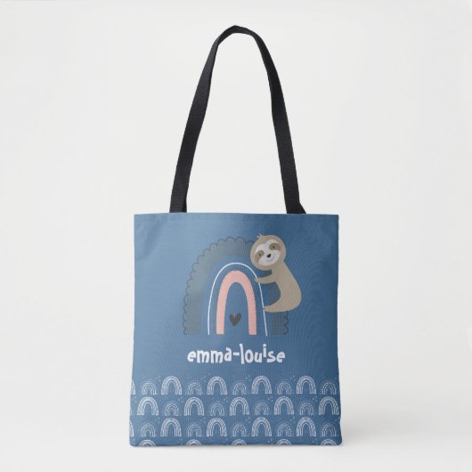 Tote Bag Nom de fille mignon paresseux bleu arc-en-ciel (Devant)