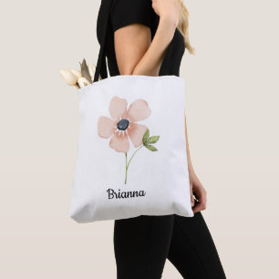 Tote Bag Nom de fleur aquarelle rose