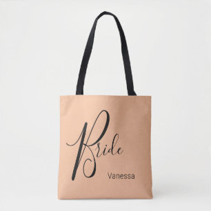 Tote Bag Nom de la mariée minimaliste de la pêche