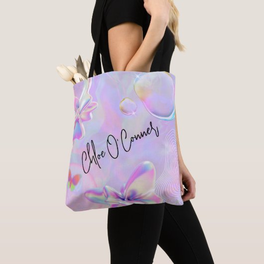 Tote Bag Nom de la Parties scintillant violet rose holograp (De près)