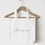 Tote Bag Nom de la servante d'information en calligraphie<br><div class="desc">Sac fourre-tout de douche mariage et nuptiale sur mesure avec nom personnalisé dans la calligraphie délicate moderne.</div>