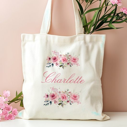 Tote Bag Nom de la servante rose florale