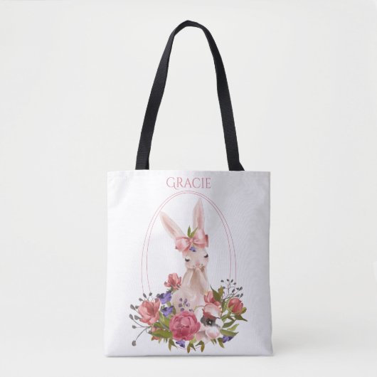 Tote Bag Nom de l'aquarelle florale du lapin mou (Devant)