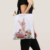 Tote Bag Nom de l'aquarelle florale du lapin mou (De près)