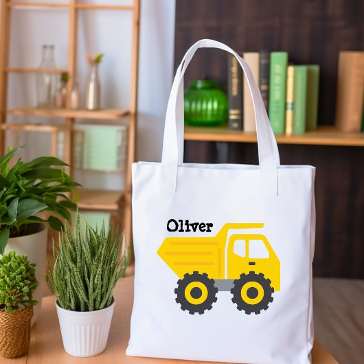 Tote Bag Nom de l'école jaune du camion de vidange