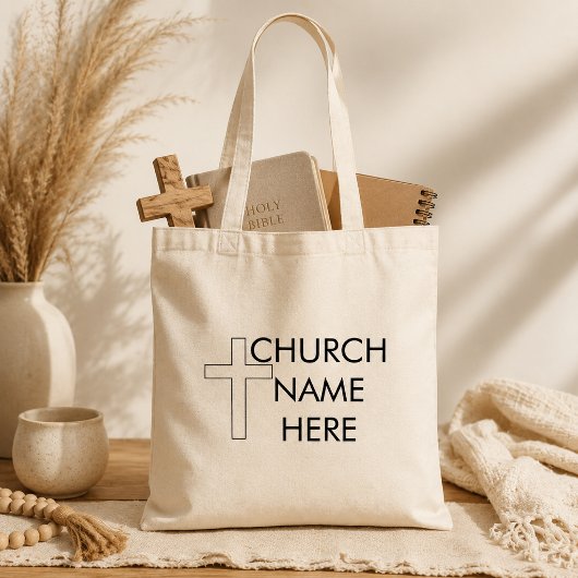 Tote Bag Nom de l'église avec croix chrétienne