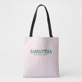 Tote Bag Nom de l'employée de ménage moderne rose rayé vert (Devant)