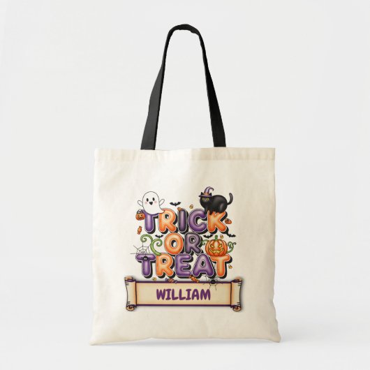 Tote Bag Nom de l'enfant mignon Halloween Trick ou Trick Sa (Devant)