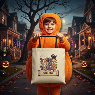 Tote Bag Nom de l'enfant mignon Halloween Trick ou Trick Sa