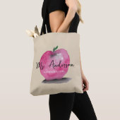 Tote Bag Nom de l'enseignant Apple Meilleur enseignant jama (De près)