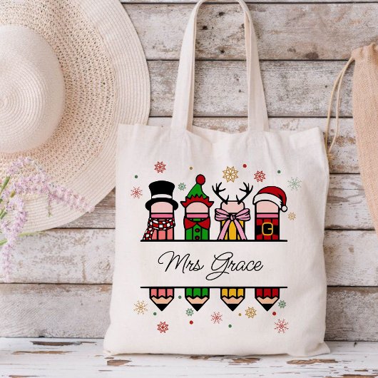 Tote Bag Nom de l'enseignant personnalisé Crayon, cadeau de