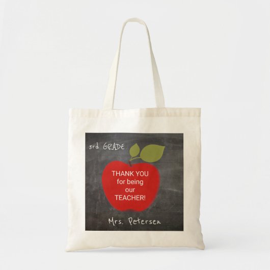 Tote Bag Nom de l'enseignant | tableau rouge pomme merci (Devant)