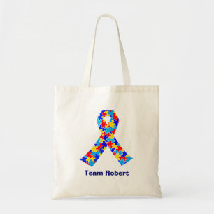 Tote Bag Nom de l'équipe Bleu ruban Sensibilisation sur l'