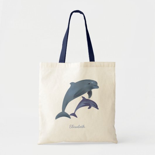 Tote Bag Nom de l'illustration de dauphins en train de saut (Devant)