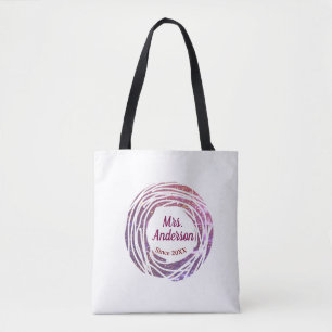 Tote Bag nom de Mme rose bordeaux depuis année mariage mari