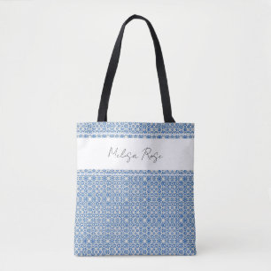 Tote Bag Nom de modification du Motif Abstrait bleu