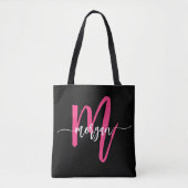 Tote Bag Nom de monogramme féminin écriture moderne noir ro (Devant)