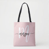 Tote Bag Nom de monogramme féminin écriture moderne rose él (Devant)