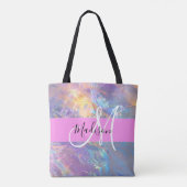Tote Bag Nom de monogramme holographique iridescent rose fé (Dos)