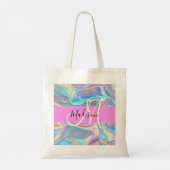 Tote Bag Nom de monogramme holographique iridescent rose fé (Dos)