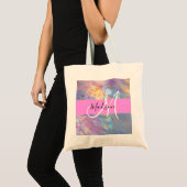 Tote Bag Nom de monogramme holographique iridescent rose fé (Devant (produit))