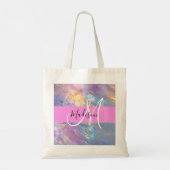 Tote Bag Nom de monogramme holographique iridescent rose fé (Dos)