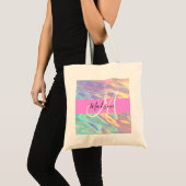 Tote Bag Nom de monogramme holographique iridescent rose fé (Devant (produit))