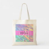 Tote Bag Nom de monogramme holographique iridescent rose fé (Dos)