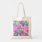 Tote Bag Nom de monogramme holographique iridescent rose fé (Dos)