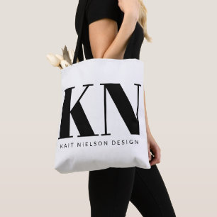 Tote Bag Nom de monogramme moderne gras personnalisé noir e