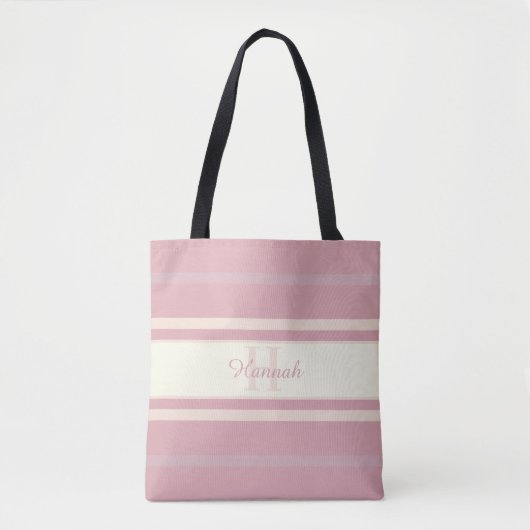 Tote Bag Nom de monogramme personnalisé Élégant Rose Blush (Devant)