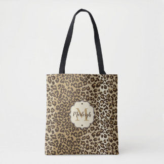 Tote Bag Nom de monogramme personnalisé Empreinte de léopar