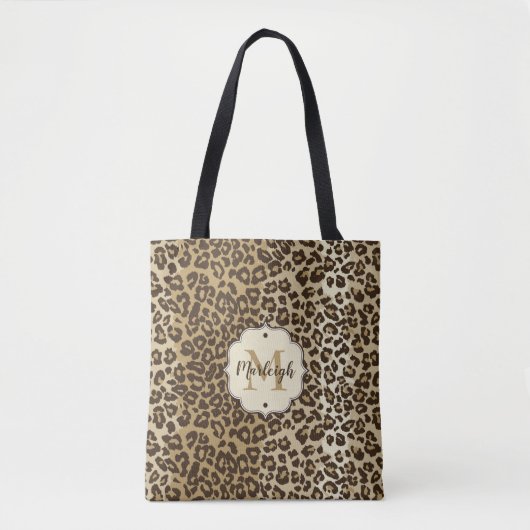 Tote Bag Nom de monogramme personnalisé Empreinte de léopar (Devant)