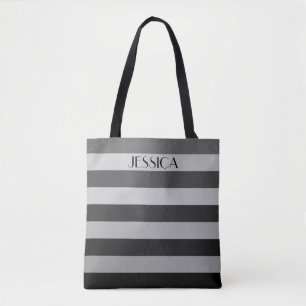 Tote Bag Nom de motif rayé gris élégant