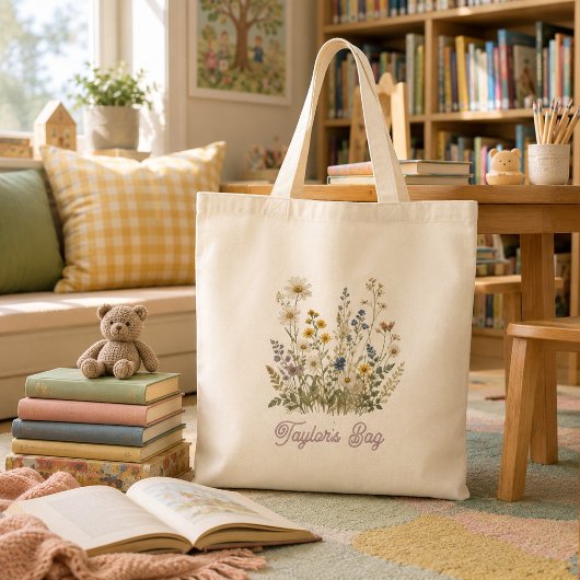 Tote Bag Nom de prairie de fleurs sauvages délicates
