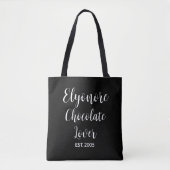 Tote Bag Nom de script blanc amateur de chocolat établi (Devant)