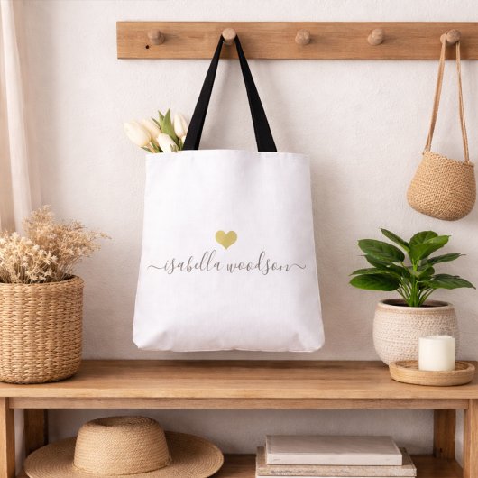 Tote Bag Nom de script Cœur d'Or Moderne