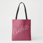 Tote Bag Nom de script élégant personnalisé Red Magenta (Devant)