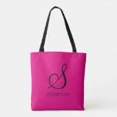Tote Bag Nom de script initial Monogramme Rose Noir Tendanc (Dos)
