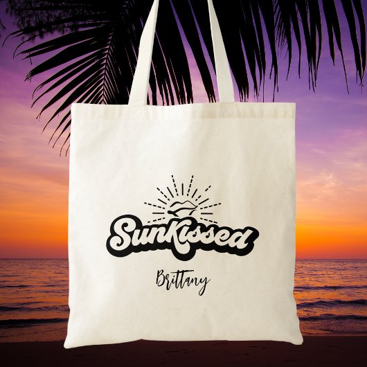 Tote Bag Nom de script moderne noir et blanc tendance