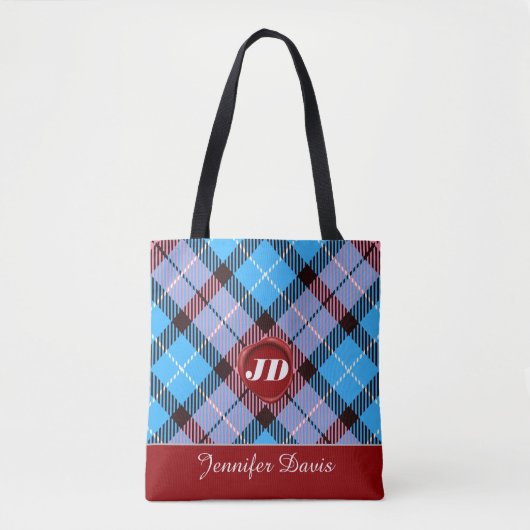 Tote Bag Nom de script monogramme en cire rouge moderne à c (Devant)