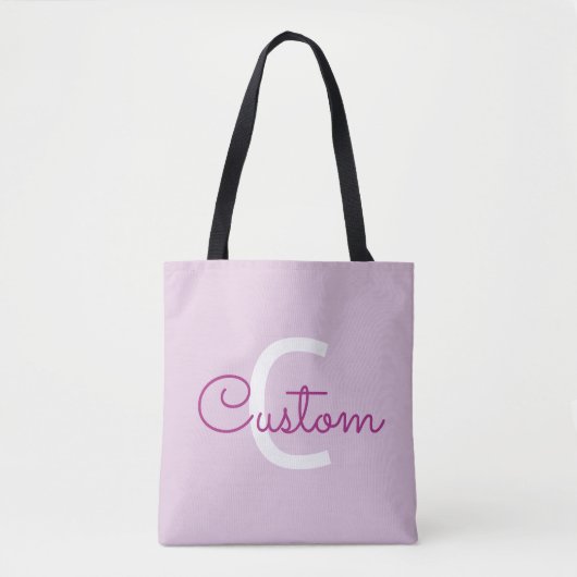Tote Bag Nom de script & monogramme | Magenta & Violet clai (Devant)
