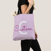 Tote Bag Nom de script & monogramme | Magenta & Violet clai (De près)