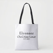 Tote Bag Nom de script noir amateur de chocolat établi (Devant)