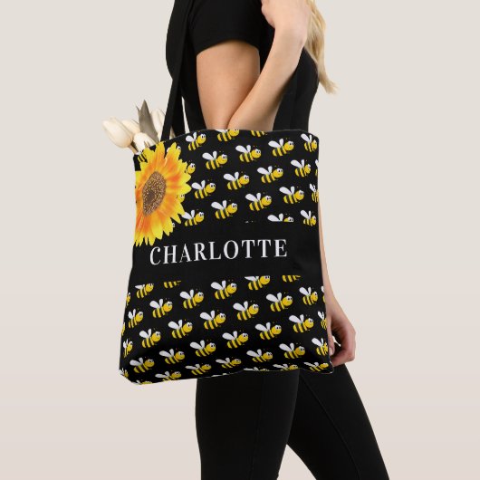Tote Bag Nom de tournesol des abeilles noires (De près)