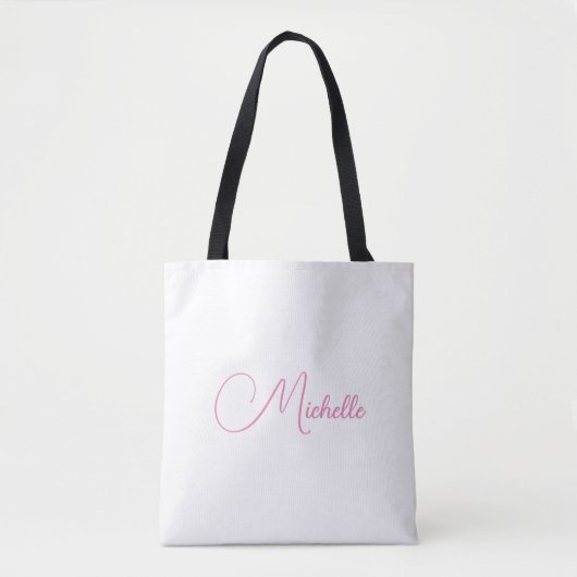 Tote Bag Nom d'écriture moderne professionnel rose blanc (Devant)